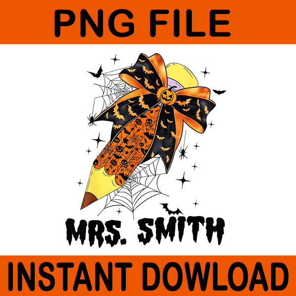 Halloween Pencil PNG, Coquette Bow Pencil Halloween, Back To School Pencil Halloween PNG