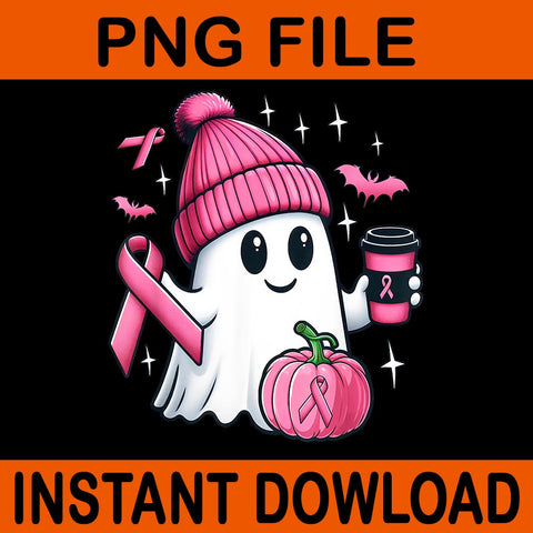 Pink Ghost Drinking Coffee Halloween PNG