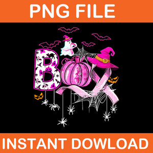 Boo Halloween Pumpkin Pink Ribbon Witch Breast Cancer PNG