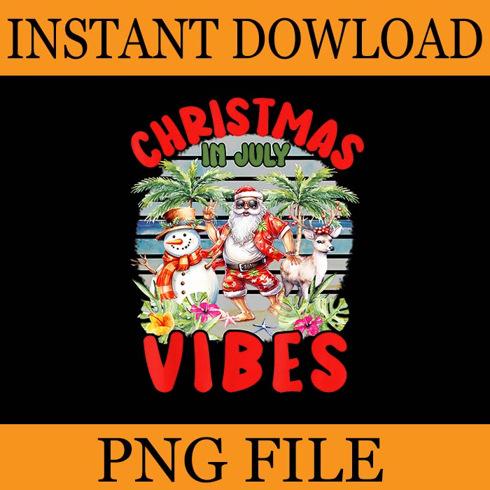 Christmas In July Vibes Santa Claus Snowman PNG