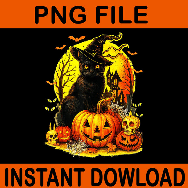 Black Cat Halloween Pumpkin PNG