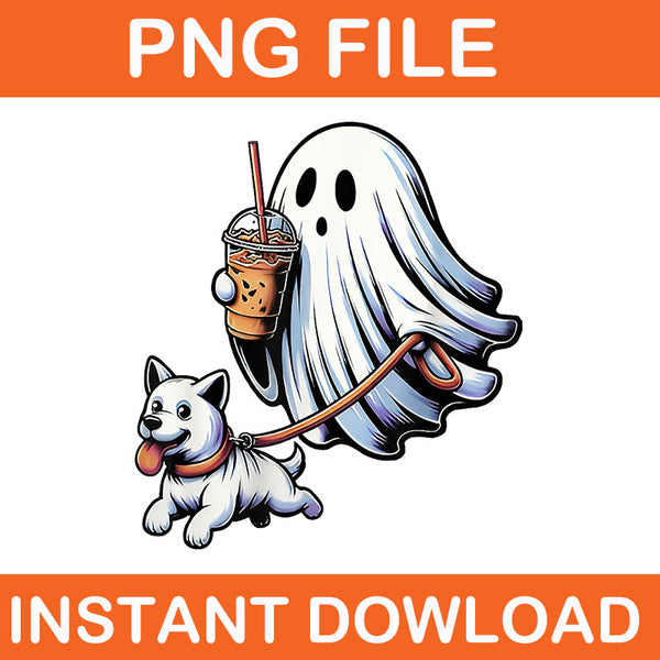 Ghost Walking Dog Spooky Season Halloween PNG