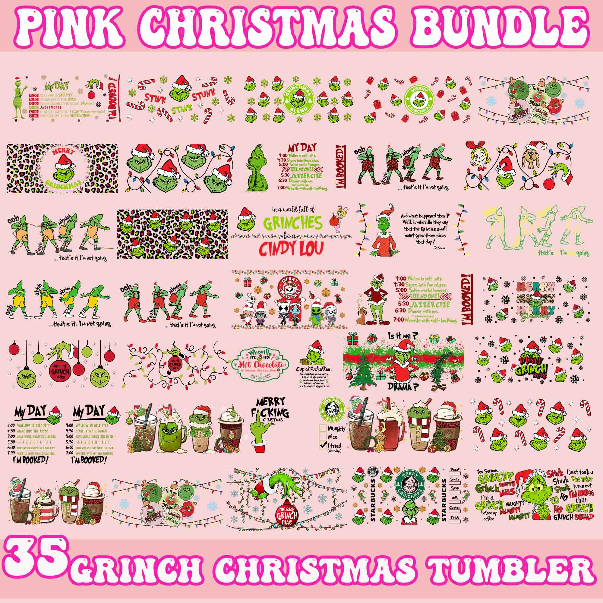 35 Grinch Christmas Tumbler Bundle Png, Grinch Bundle Tumbler Png, Pink Christmas Bundle Png, Merry, Tumbler, Grnichmas Png