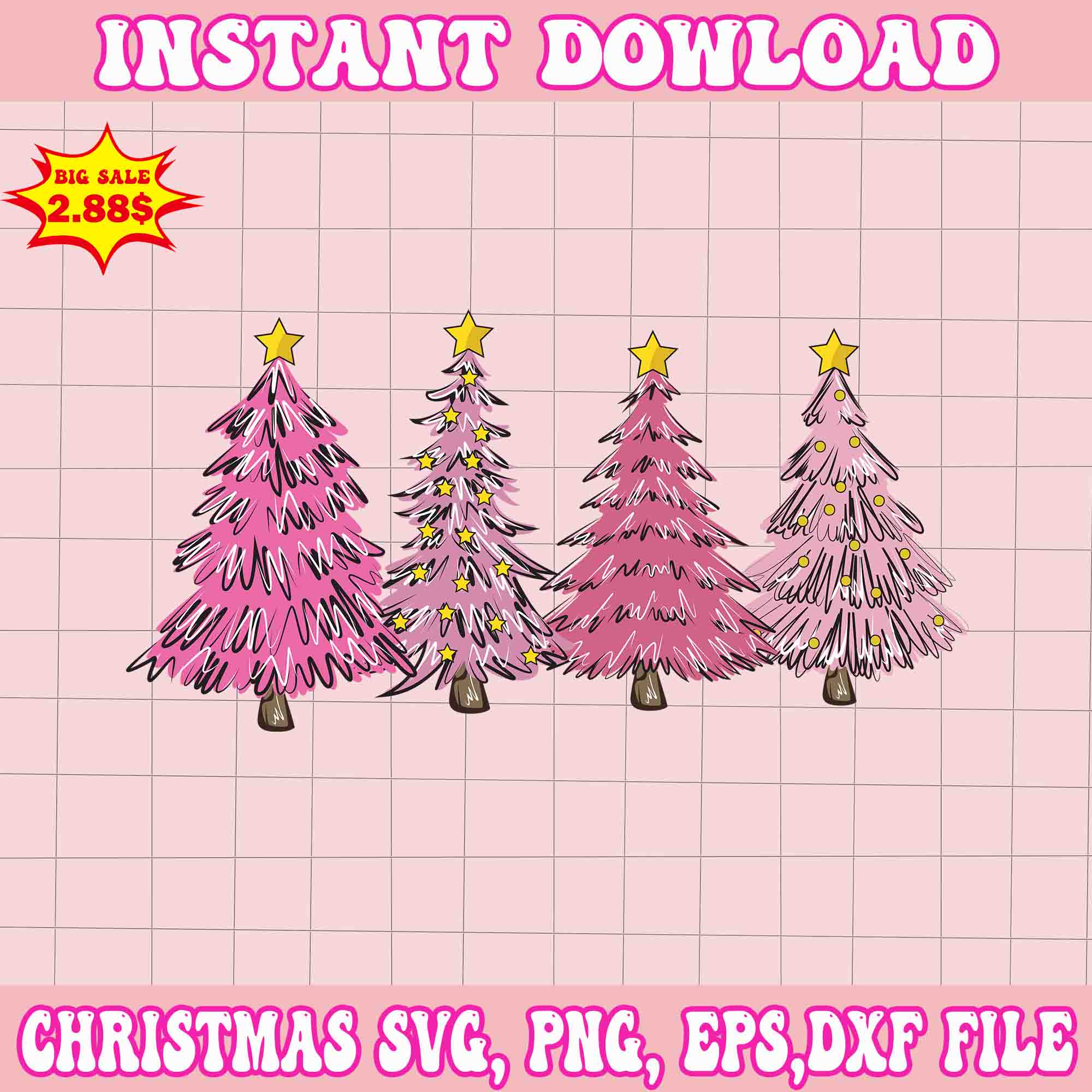 Pine Trees Pink Christmas Svg, Santa Christmas Svg, Pink Christmas Svg, Tree Christmas Svg