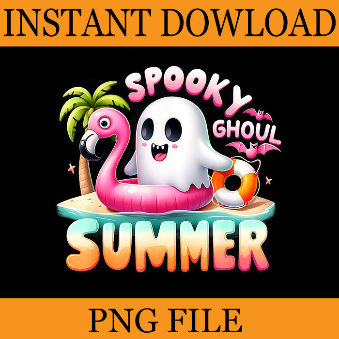 Spooky Ghoul Summer PNG, Ghost Flamingo Summer Vacation PNG