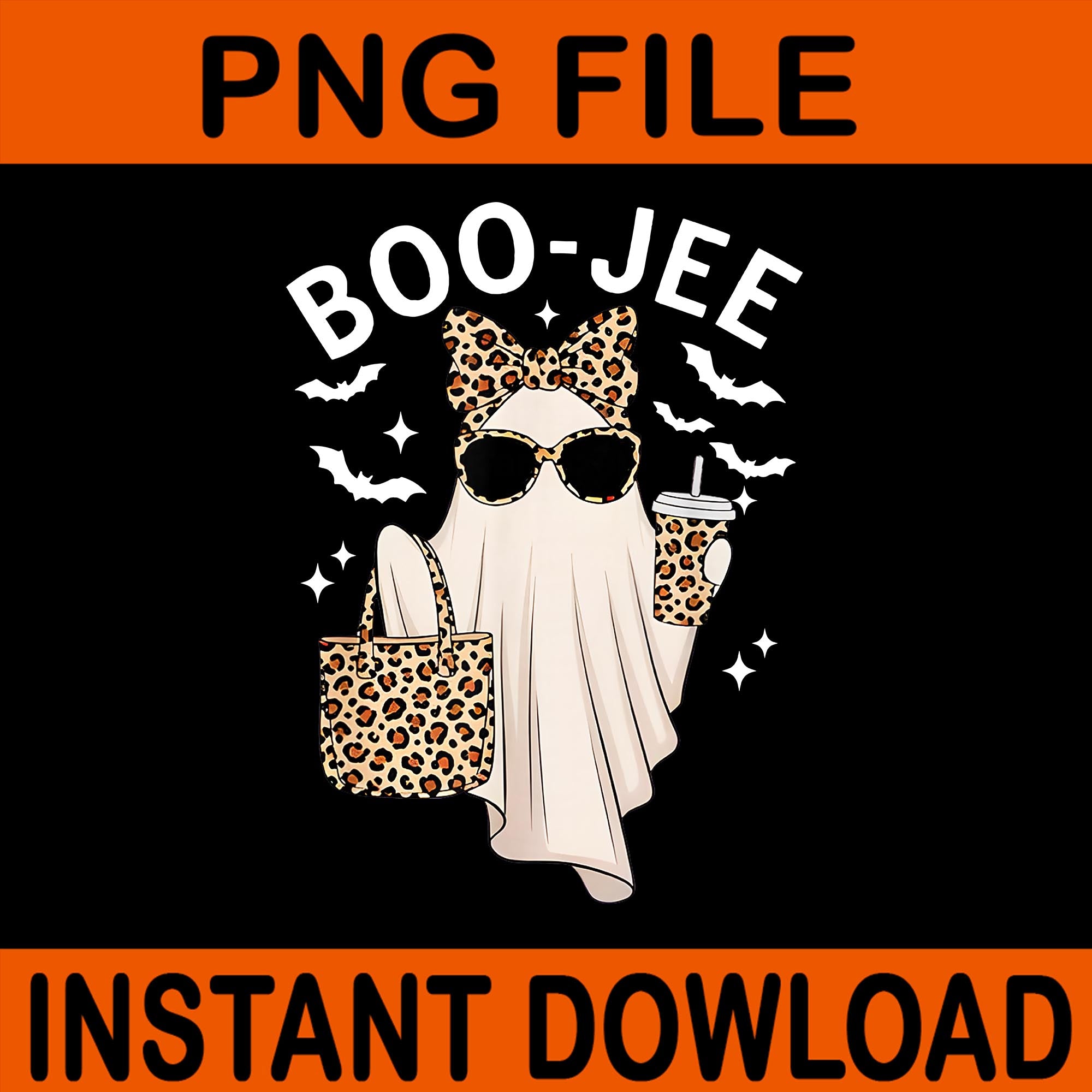 Coquette Leopard Ghost Coffee Boo JEE Halloween PNG, Boujee Ghost Coffee PNG