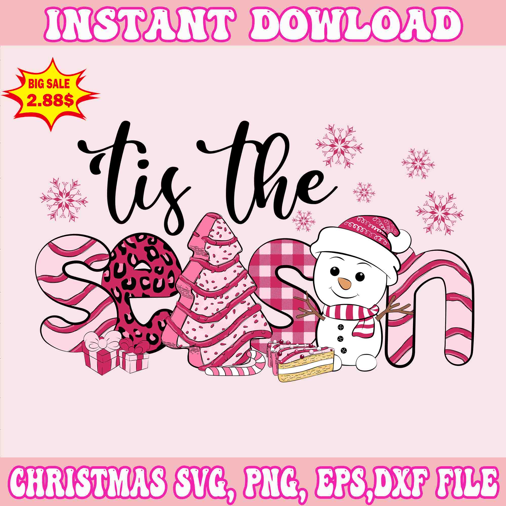 Tis The Season Tree Cake Pink Christmas Svg, Santa Christmas Svg, Pink Christmas Svg, Tree Christmas Svg