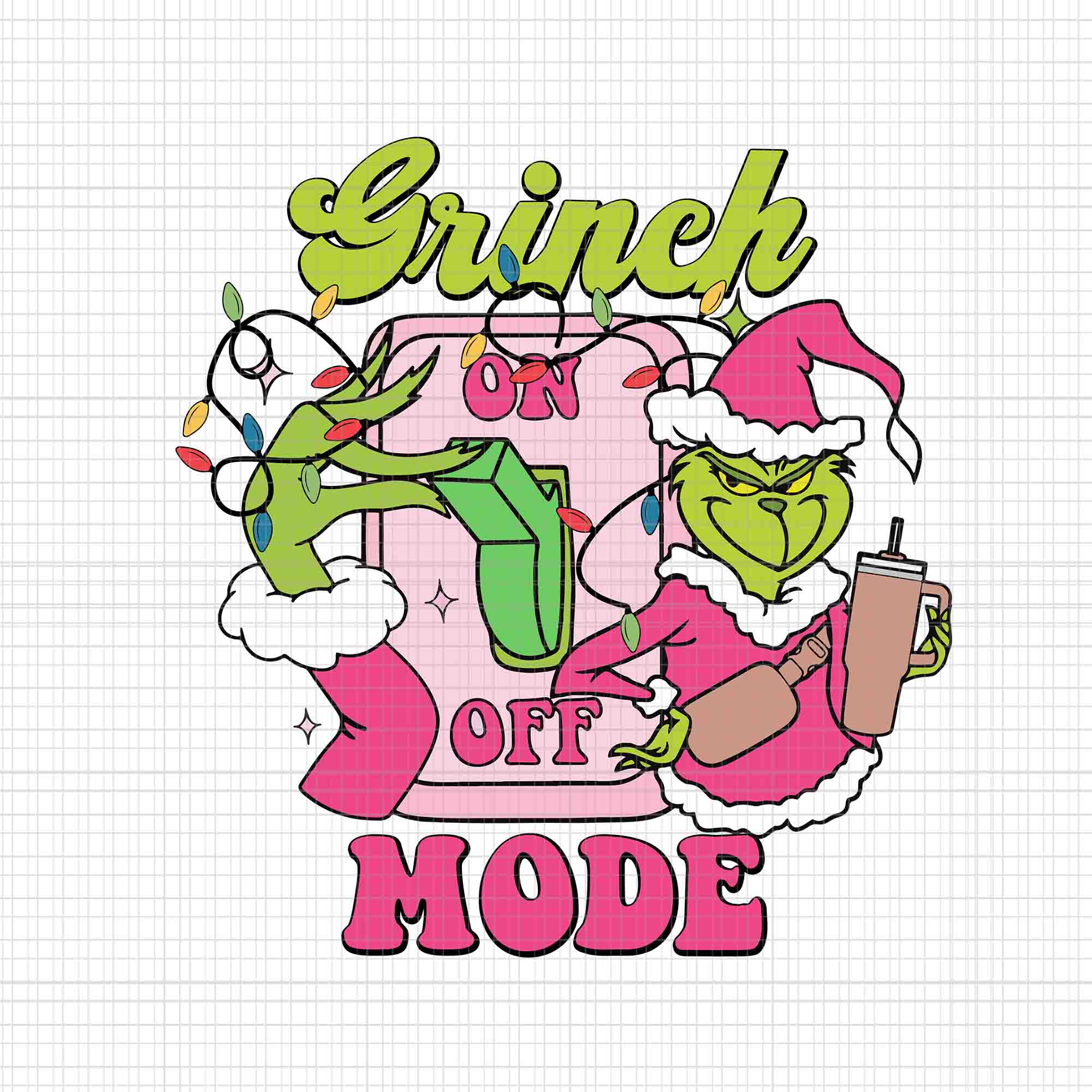 Grinch On Off Mode Png, Pink Grinch Png, Pink Christmas Png, Pink Grinchmas Png