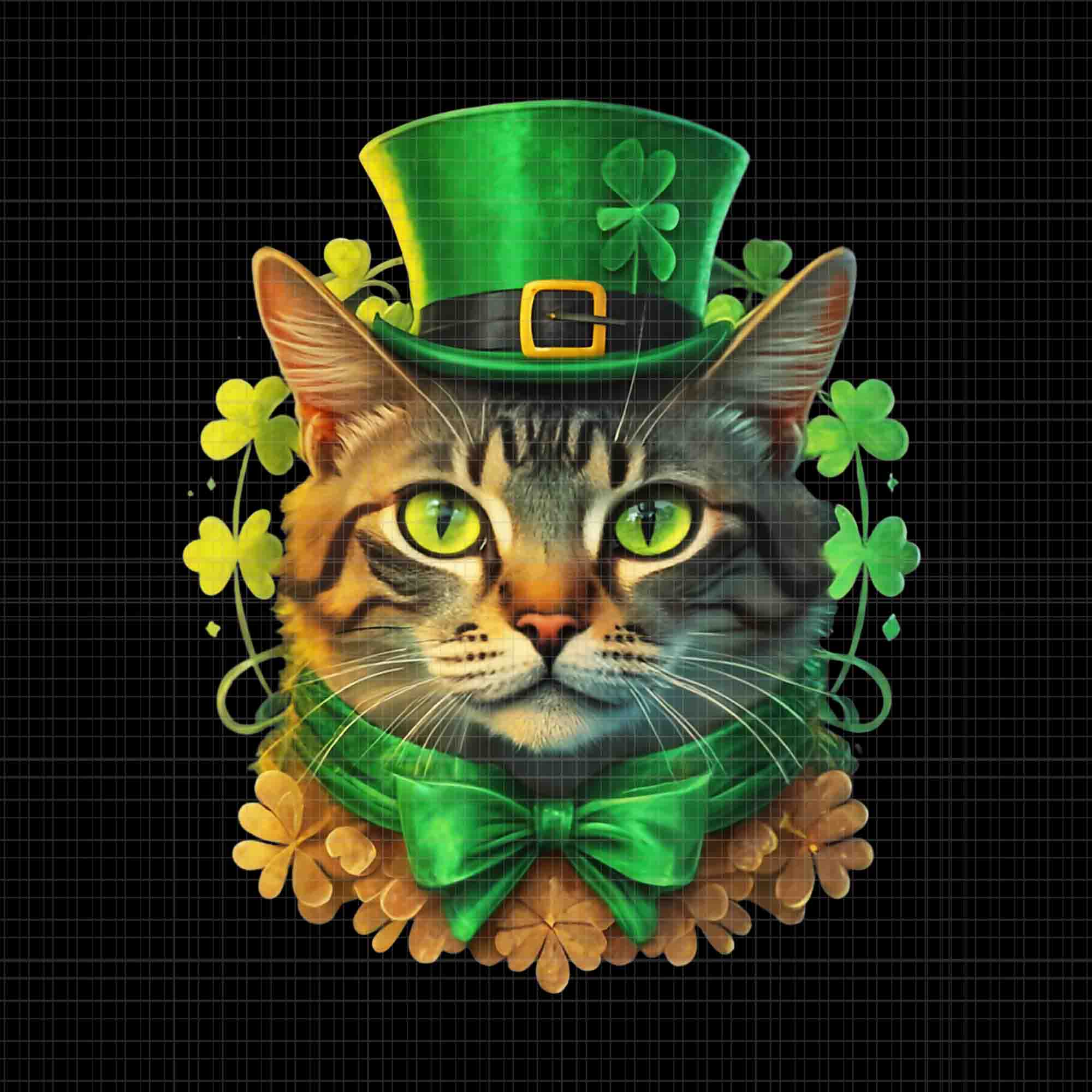 Cat Shamrock St.Patricks Day Png, Cat Shamrock Png, Cat Irish Png, Cat Patrick Day Png