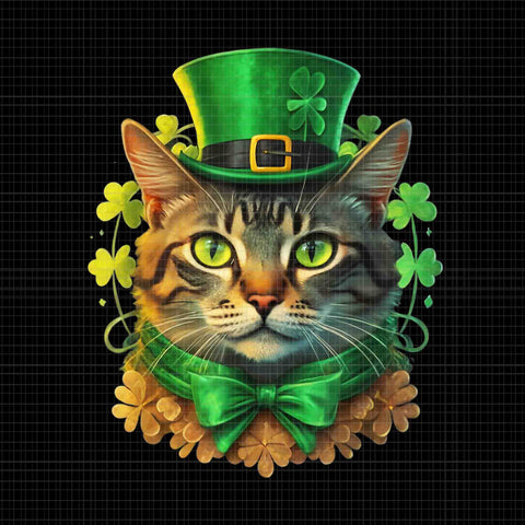 Cat Shamrock St.Patricks Day Png, Cat Shamrock Png, Cat Irish Png, Cat Patrick Day Png
