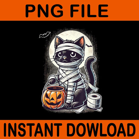 Black Cat Mummy Halloween PNG