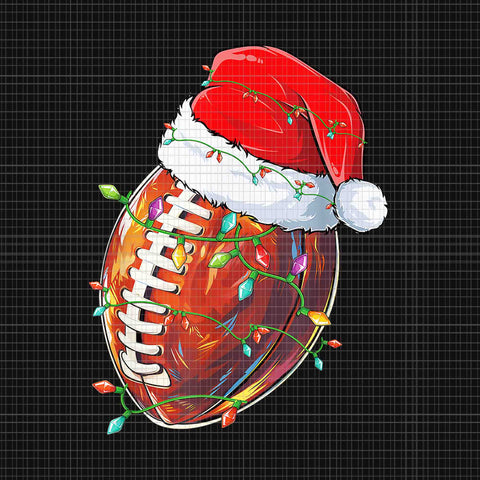 Christmas Football Team Santa Sports Png, Rugby Ball Santa Hat Lights Png, Ball Wearing Santa Hat Png