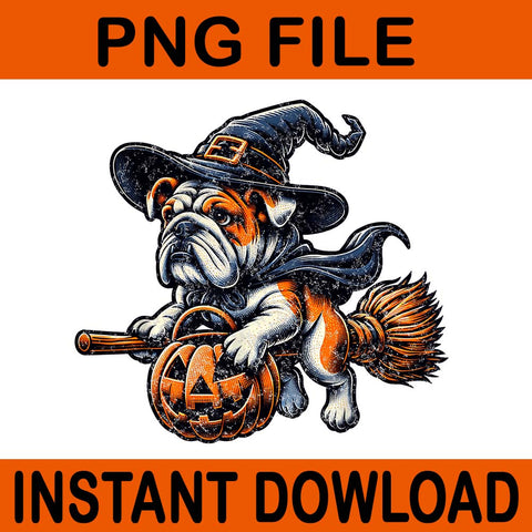 Bulldog Witch Pumpkin Halloween PNG