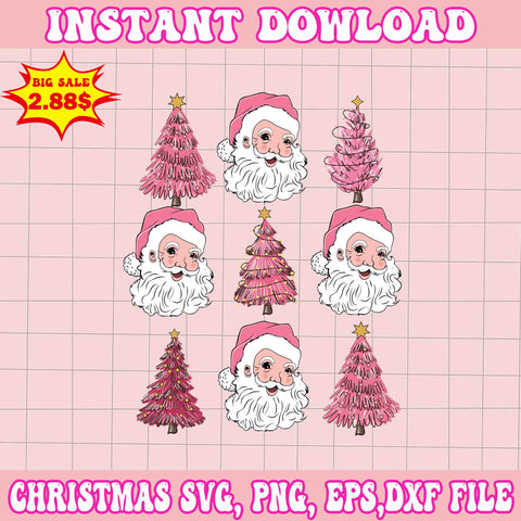 Santa With Chtristmas Trees Svg, Pink Christmas Svg, Pink Winter Svg, Pink Santa Svg, Pink Santa Claus Svg, Christmas Svg