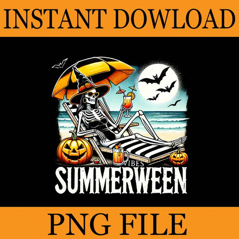 Summerween Vibes Spooky PNG, Halloween Pumpkin Skeleton Summer PNG