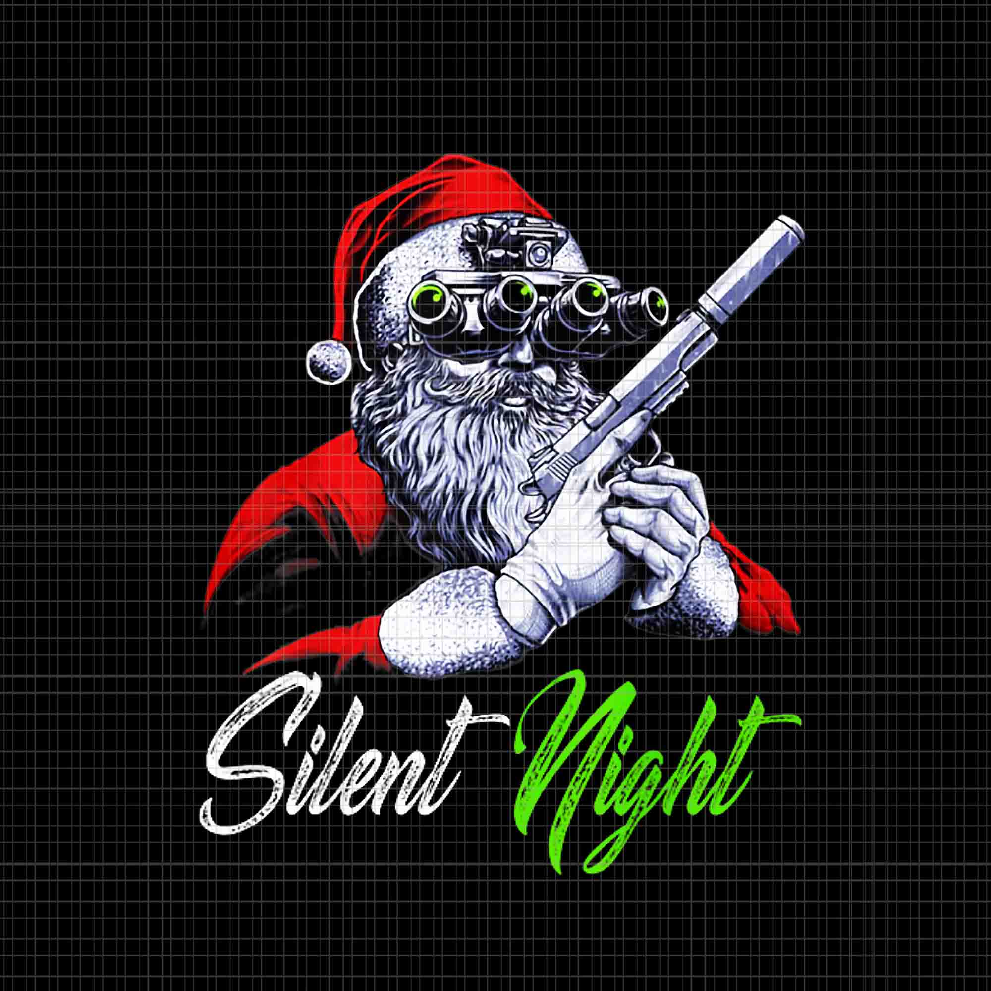Silent Night Santa Christmas Funny Santa Claus Guns Vintage PNG, Santa Claus Guns PNG, Silent Night PNG