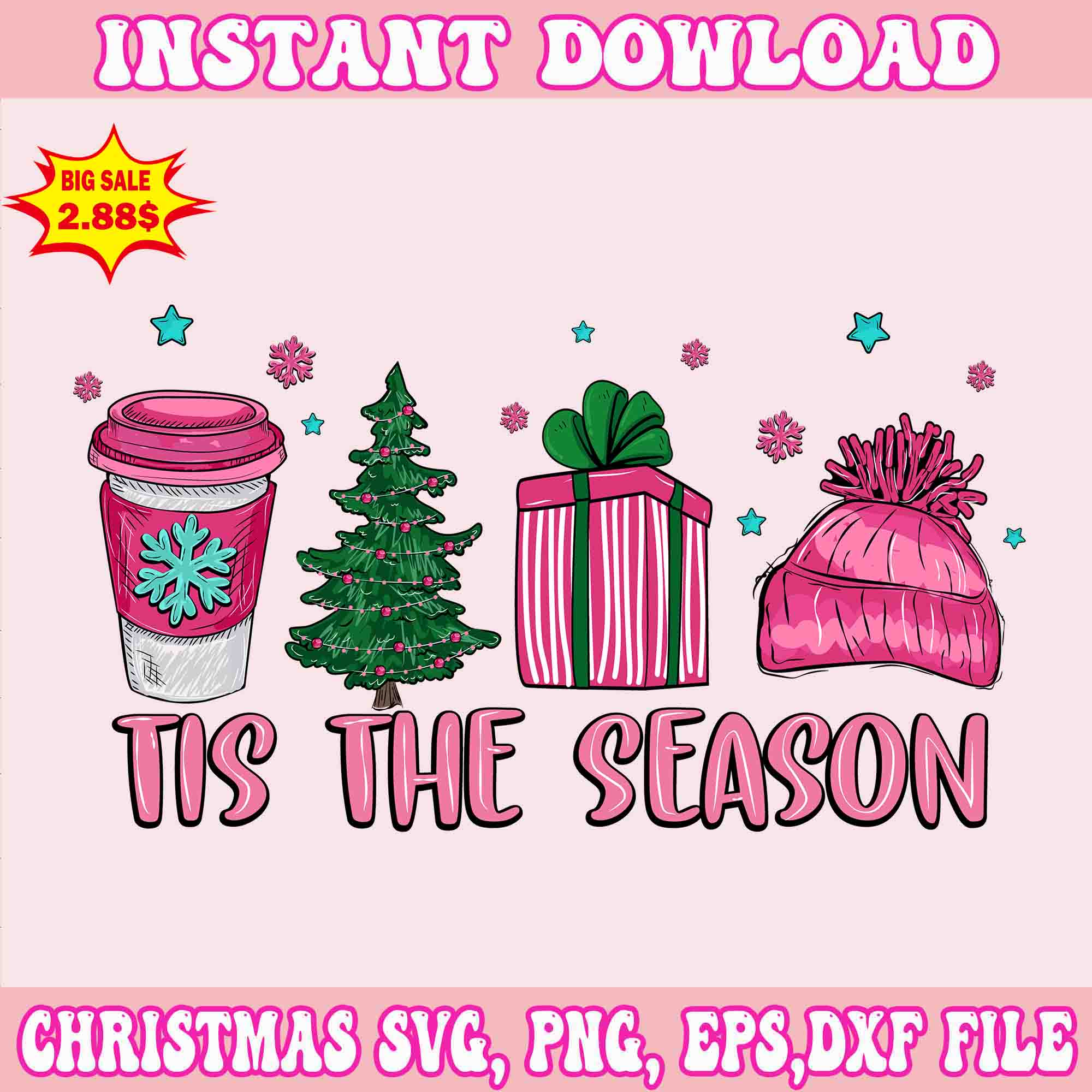 Pink Tis The Season Merry Christmas Svg, Santa Christmas Svg, Pink Christmas Svg, Tree Christmas Svg