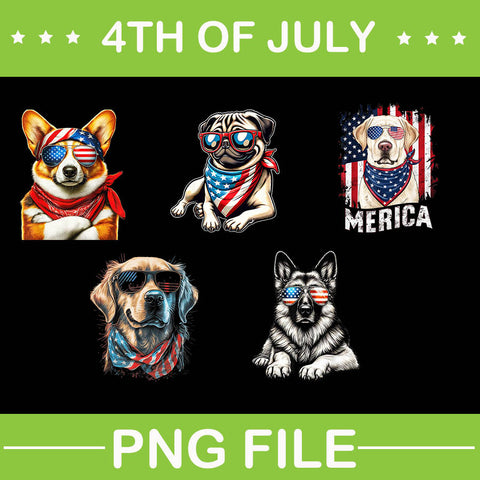 Bundle dog 4th of july png, pug dog 4th of july, corgi 4th of july