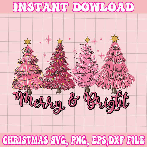 Merry And Bright Pink Tree Svg, Pink Christmas Svg, Pink Winter Svg, Pink Santa Svg, Pink Santa Claus Svg, Christmas Svg