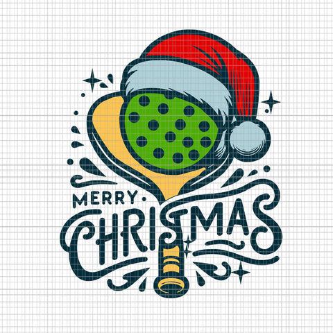 Merry Christmas Pickleball Svg, Pickle Ball And Paddle Santa Hat Svg, Pickleball Santa Svg