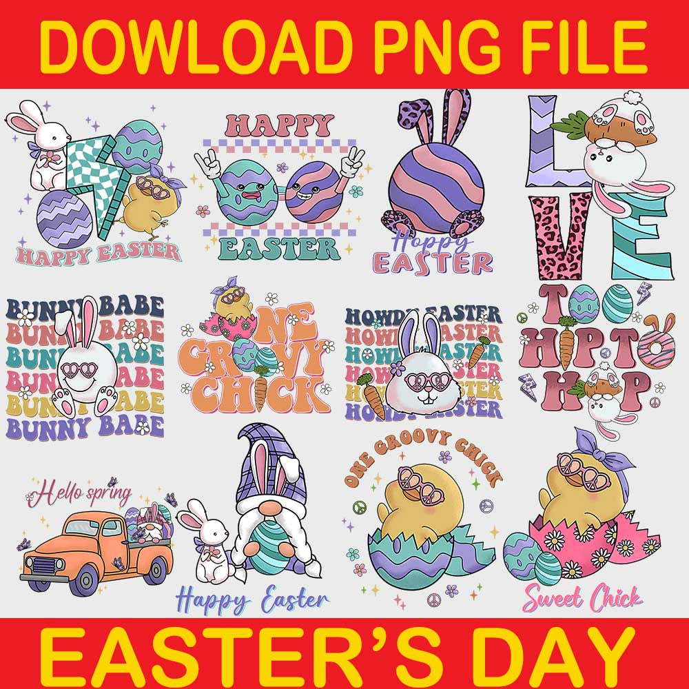 Happy Easter Png, One Groovy Chick Png, Too Hip To Hop Png, Sweet Chick Png