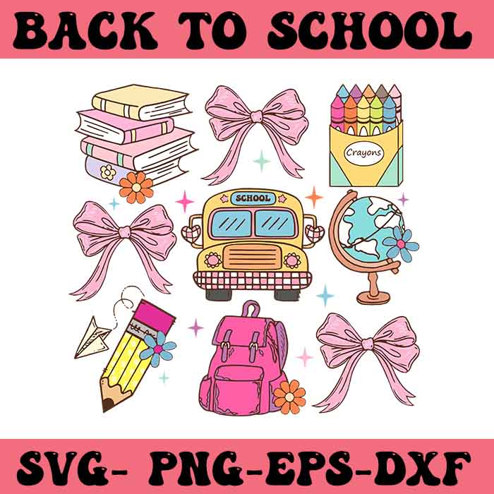 Back To School Coquette Bow School Bus Books SVG