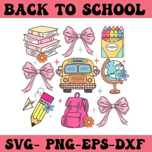 Back To School Coquette Bow School Bus Books SVG