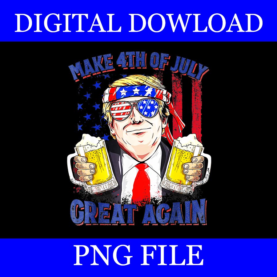 Make 4th of July Great Again PNG, Trump Drinking Beer PNG