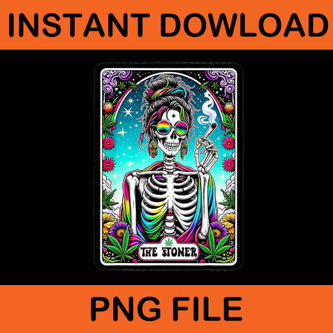 The Stoner Retro Style 420 Cannabis Weed Skeleton Tarot Card PNG