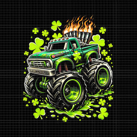 Monster Green Truck Shamrock St Paddy's Day Png, Truck Shamrock Png