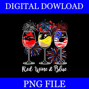  Red Wine & Blue 4th Of July Wine PNG, Red White Blue Wine Glasses PNG