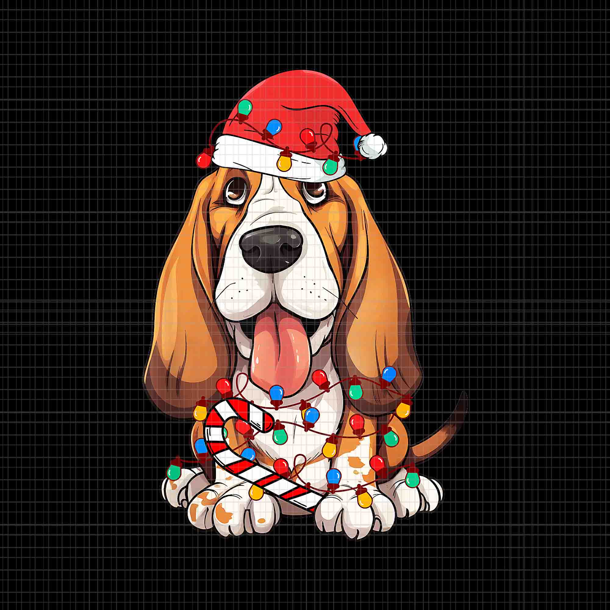 Basset Hound Santa Christmas Lights Dog Lover Xmas Png, Basset Hound Santa Png, Basset Hound Xmas Png