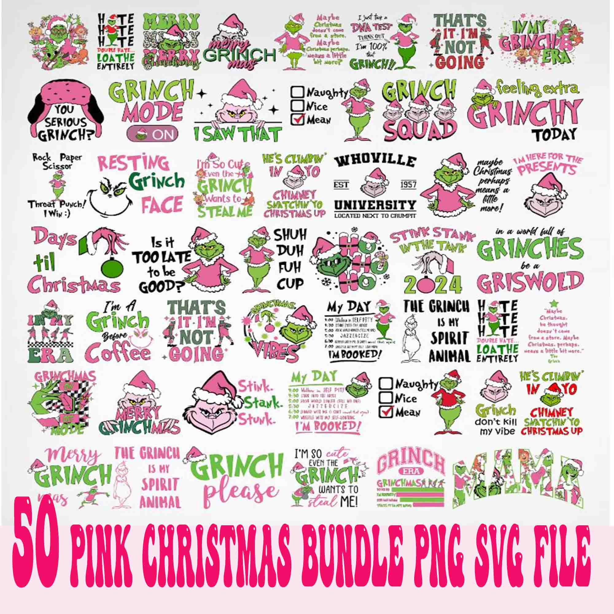 50 Pink Grinch Christmas Bundle, Grinch Bundle Png, Pink Christmas Bundle, Pink Grinch Bundle