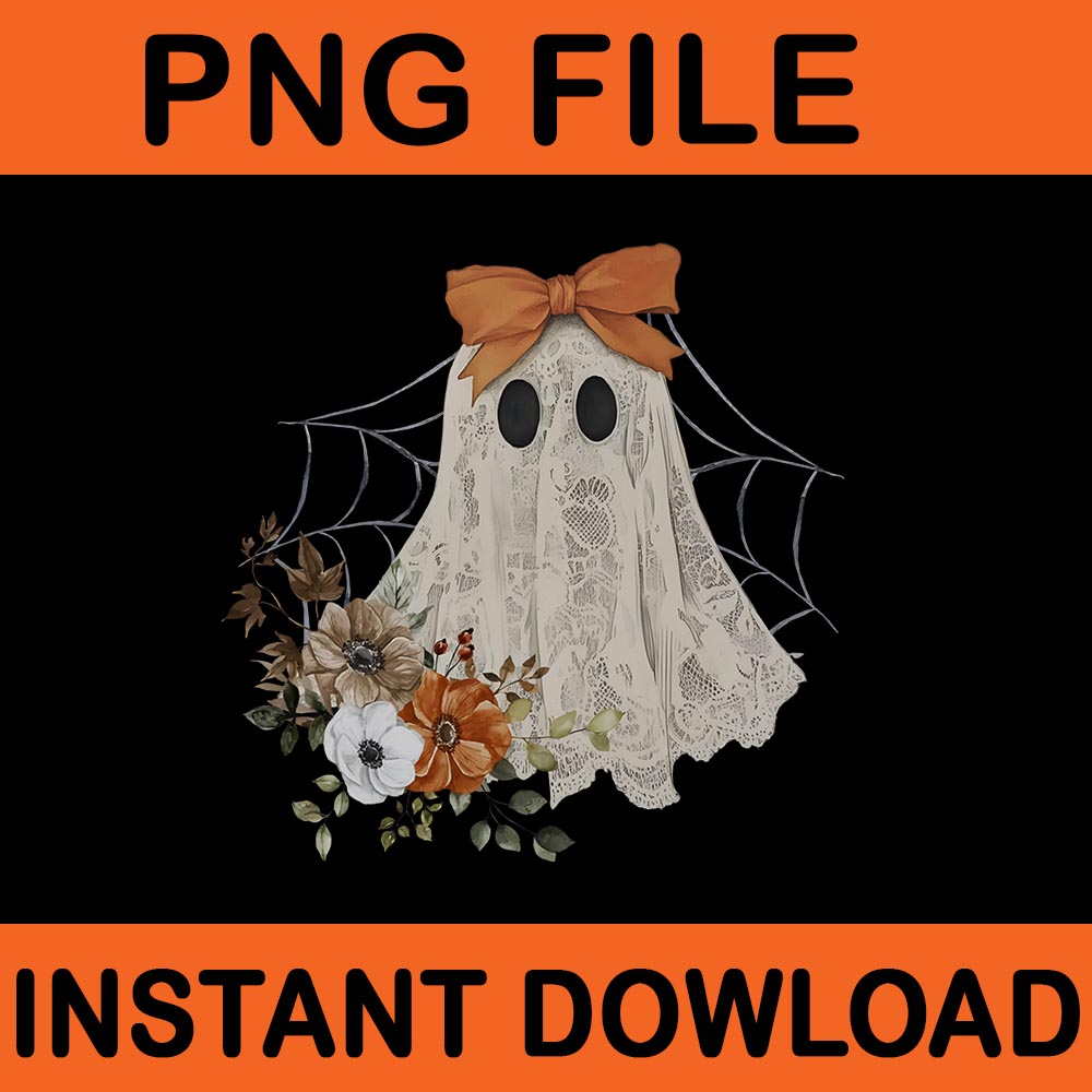 Coquette Ghost Halloween Flower PNG, Ghost Spooky Lace PNG