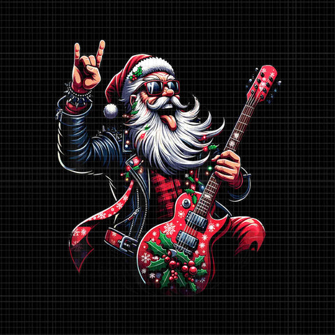 Rock & Roll Christmas Santa Claus Guitar Player Png, Santa Claus Guitar Png, Santa Guitar Png