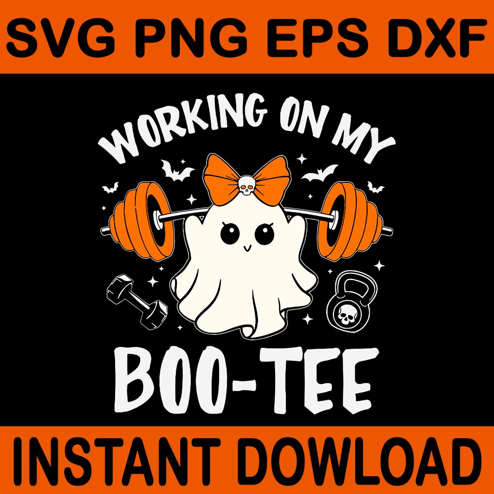 Working On My Boo Tee Halloween SVG, Dead Lift Ghost Gym Weights SVG