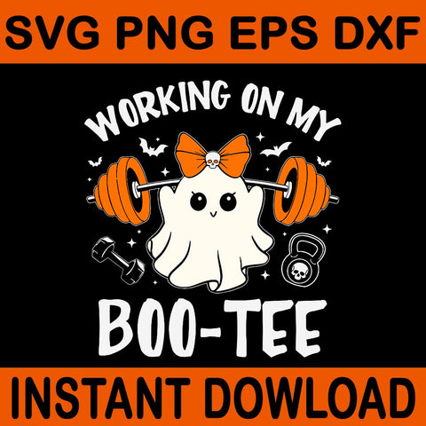 Working On My Boo Tee Halloween SVG, Dead Lift Ghost Gym Weights SVG