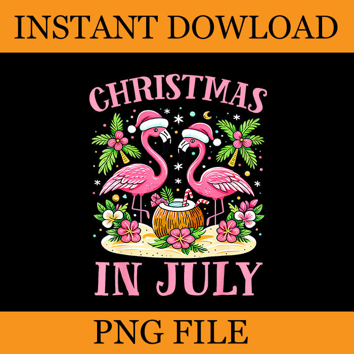 Pink Flamingo Christmas In July Beach Summer PNG