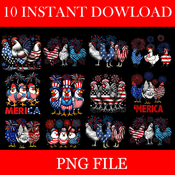 Chicken USA Flag Patriotic PNG, Chicken Lover 4th of July PNG