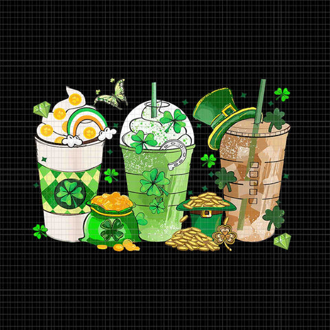Ice Coffee Lover Irish St Patrick's Day Png, Latte Lucky Coffee Png, Ice Coffee Shamrock Png