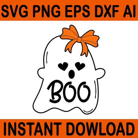 Ghost With Bow Boo Halloween SVG