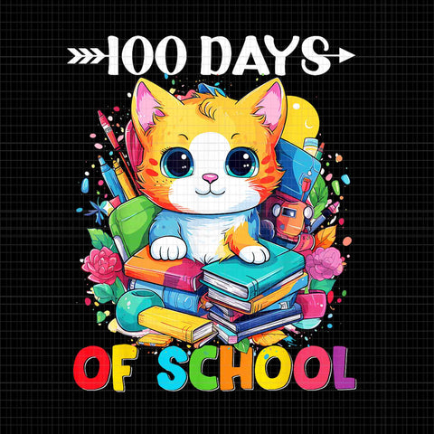 100th Day Of School Cute Cat Kitty Png, 100th Day Of School Cat Png, School Cat Png