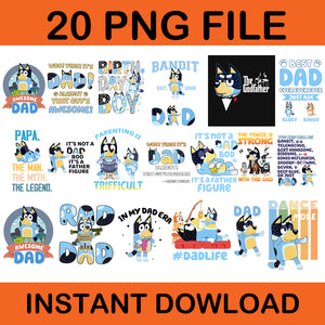 Bundle Blue Dog Dad PNG, Cartoon Character Bluey And Family PNG