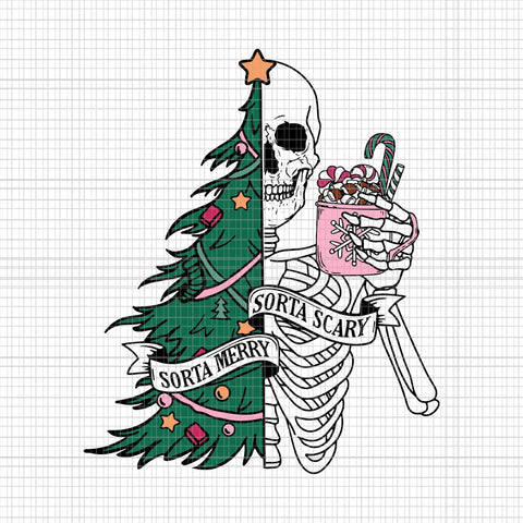 Funny Christmas Sorta Merry Sorta Scary Skeleton Xmas Tree Svg, Skeleton Xmas Tree Svg, Skeleton Xmas Svg