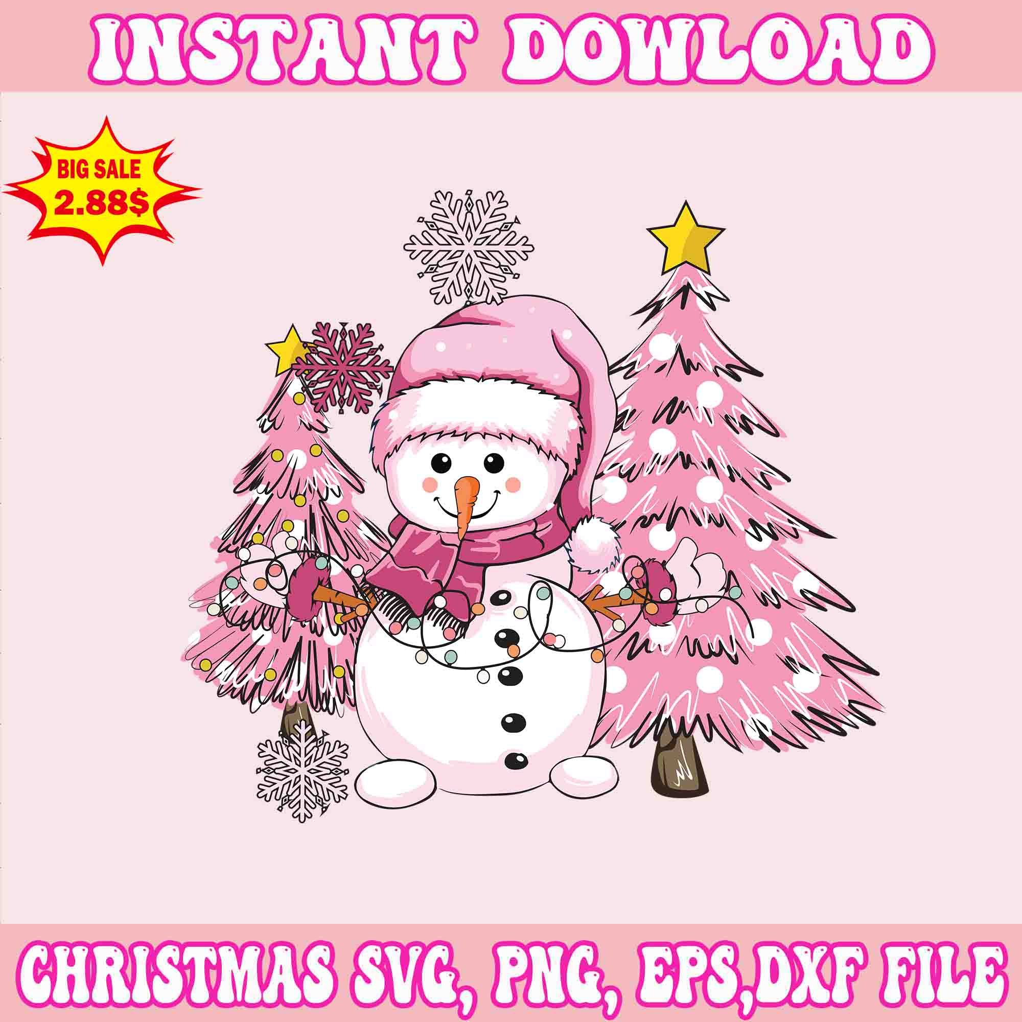 Snowman with Christmas Tree Pink Svg, Santa Christmas Svg, Pink Christmas Svg, Tree Christmas Svg