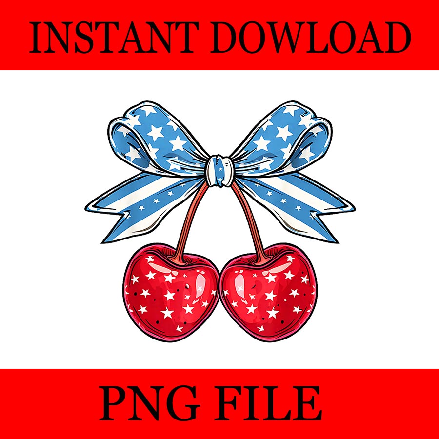 Trendy Cherry Coquette Bow PNG, Coquette Bow 4TH Of July PNG