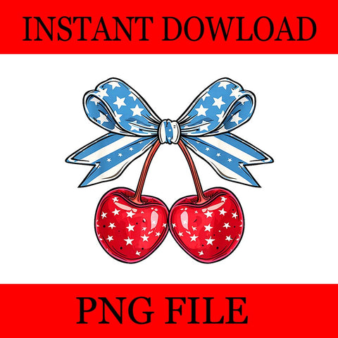 Trendy Cherry Coquette Bow PNG, Coquette Bow 4TH Of July PNG