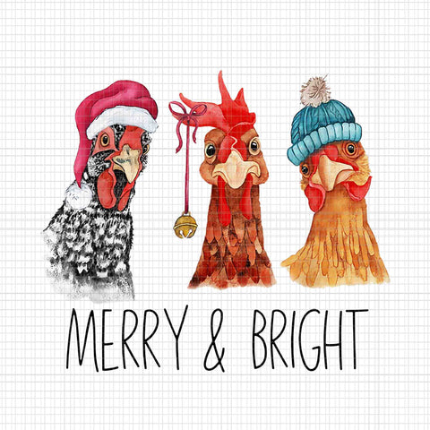 Merry & Bright Chickens Png, Cute Chickens Christmas Png, Christmas Farm Animal Funny Holiday Png