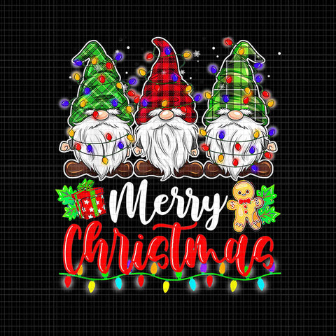 Gnomes Merry Christmas Light Png, Family Gnome Xmas Png, Three Gnome Christmas Png