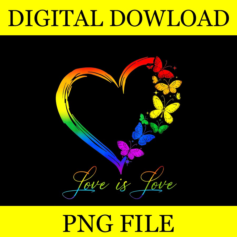 Love Is Love LGBT PNG, Butterfly Heart Rainbow Gay Lesbian Pride PNG